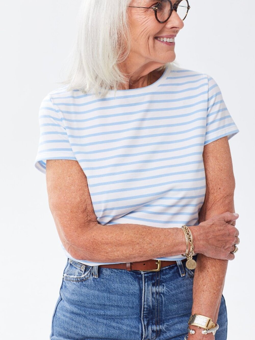 Limited Teal stripe! Alice Walk The Crew Tee Jade Teal Green Stripe Pima M